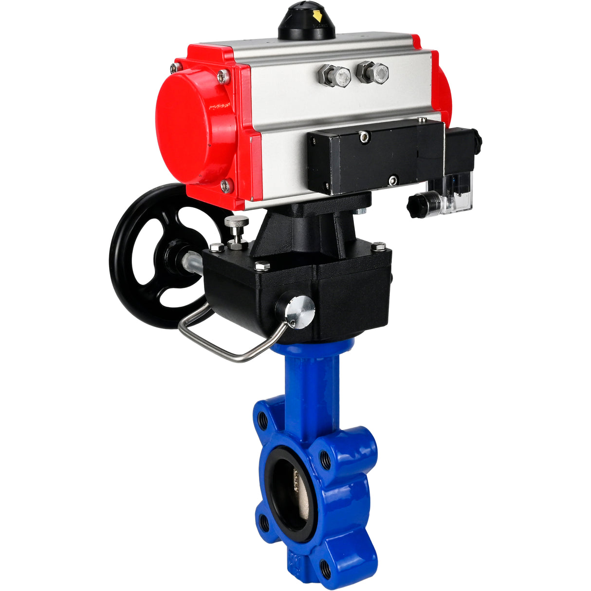 Water Butterfly Valve Elephant WBV1616N-2W-Fb-H, body material - cast iron QT450, disk material - cast iron QT450, seal - NBR, with pneumatic actuator double action PA-DA, 4M310-08 NAMUR 220V, handwheel MON