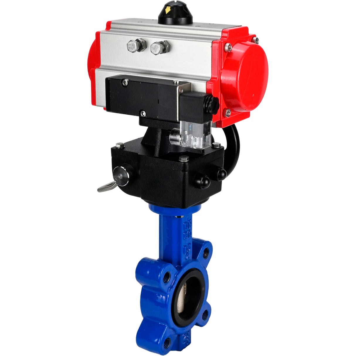 Water Butterfly Valve Elephant WBV1616N-2W-Fb-H, body material - cast iron QT450, disk material - cast iron QT450, seal - NBR, with pneumatic actuator double action PA-DA, 4M310-08 NAMUR 220V, handwheel MON