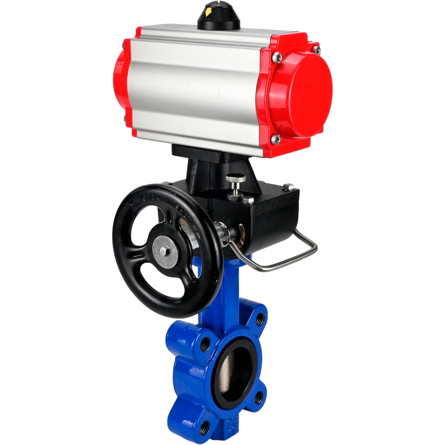 Water Butterfly Valve Elephant WBV1616N-2W-Fb-H, body material - cast iron QT450, disk material - cast iron QT450, seal - NBR, with pneumatic actuator double action PA-DA, 4M310-08 NAMUR 220V, handwheel MON