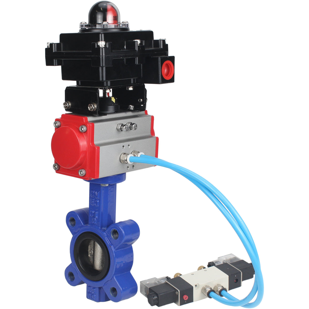 Water Butterfly Valve Elephant WBV1616E-2W-Fb-H, body material - cast iron QT450, disk material - cast iron QT450, seal - EPDM, pneumatic actuator PA-SA with return springs, 4V320-10 220V, LSU APL-410N EX