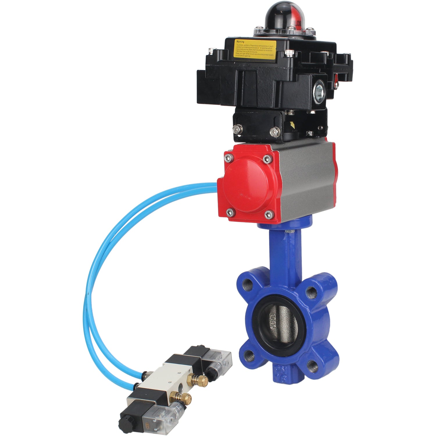 Water Butterfly Valve Elephant WBV1616N-2W-Fb-H, body material - cast iron QT450, disk material - cast iron QT450, seal - NBR, with pneumatic actuator double action PA-DA, 4V320-08 220V, LSU APL-410N EX