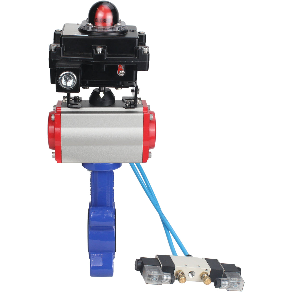 Water Butterfly Valve Elephant WBV1616E-2W-Fb-H, body material - cast iron QT450, disk material - cast iron QT450, seal - EPDM, pneumatic actuator PA-SA with return springs, 4V320-08 220V, LSU APL-410N EX