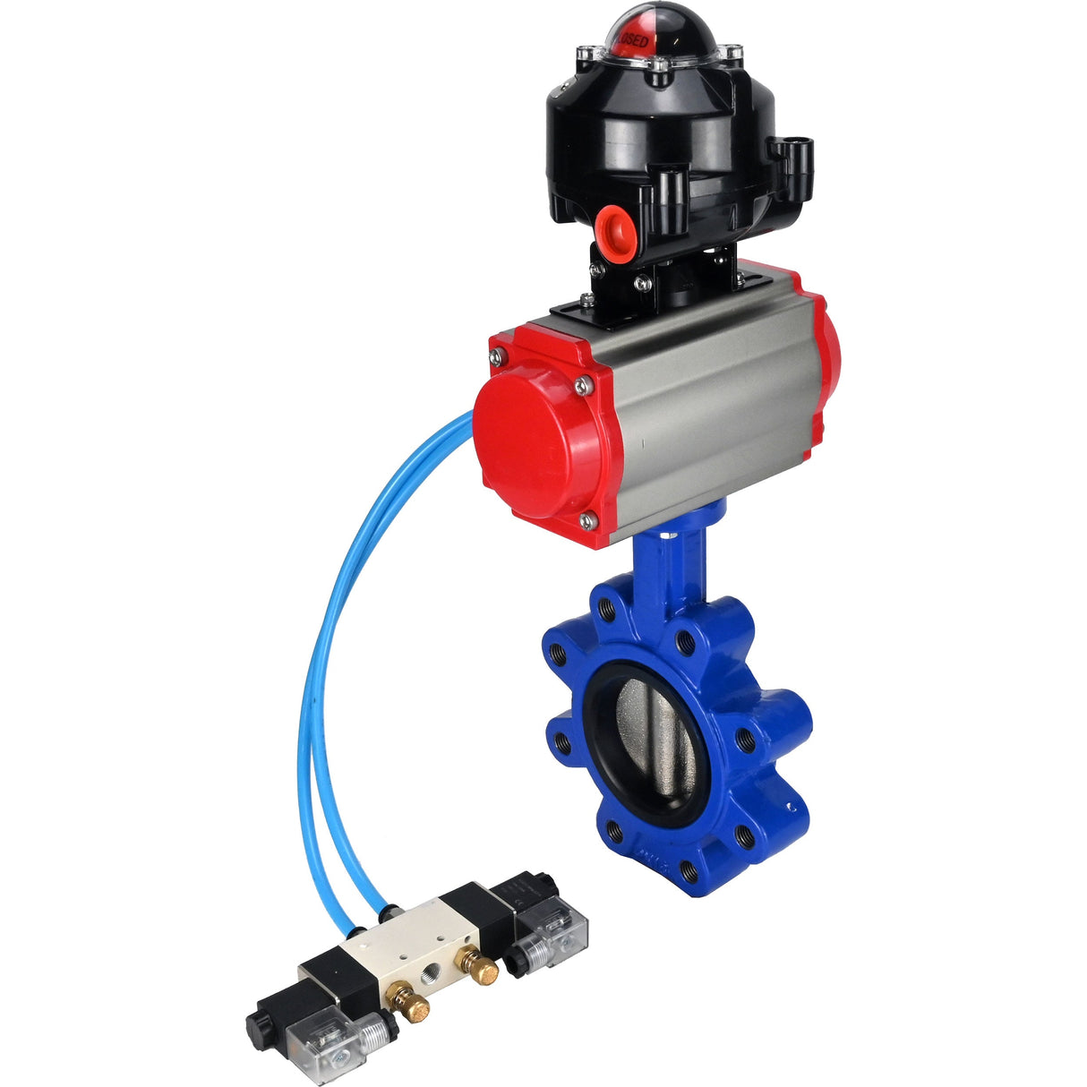 Water Butterfly Valve Elephant WBV1616N-2W-Fb-H, body material - cast iron QT450, disk material - cast iron QT450, seal - NBR, pneumatic actuator PA-SA with return springs, 4V320-10 220V, LSU APL-510N EX