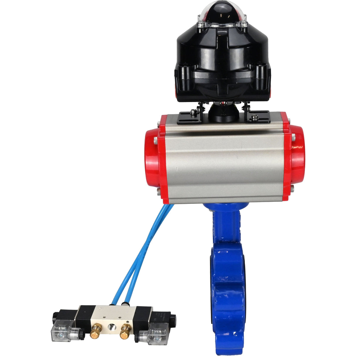 Water Butterfly Valve Elephant WBV1616N-2W-Fb-H, body material - cast iron QT450, disk material - cast iron QT450, seal - NBR, pneumatic actuator PA-SA with return springs, 4V320-08 220V, LSU APL-510N EX