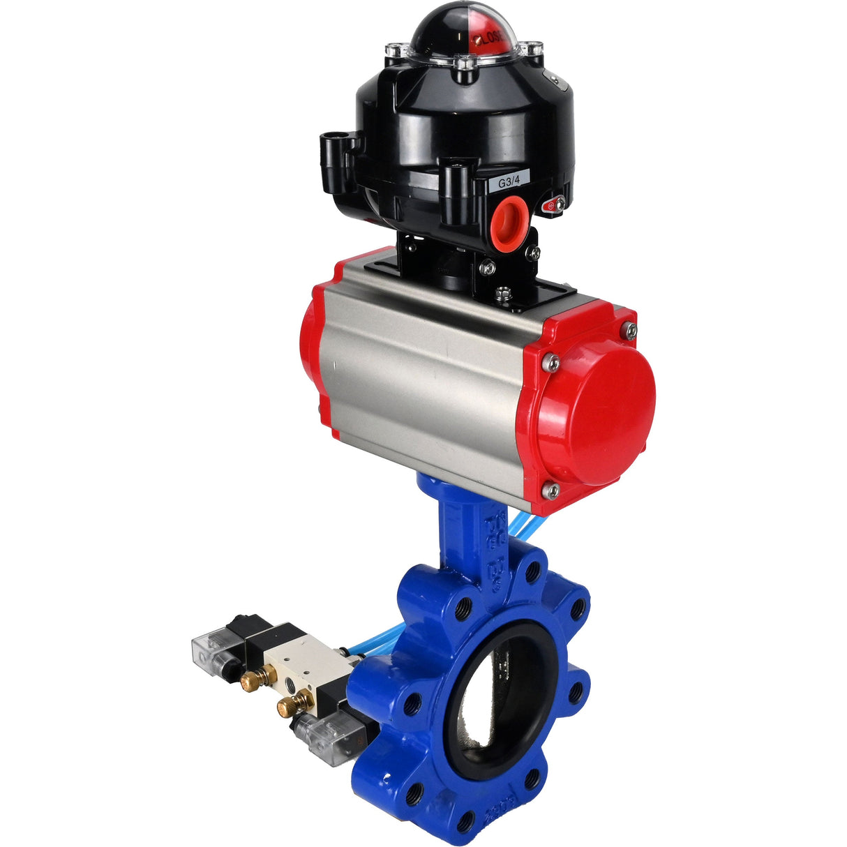 Water Butterfly Valve Elephant WBV1616E-2W-Fb-H, body material - cast iron QT450, disk material - cast iron QT450, seal - EPDM, pneumatic actuator PA-SA with return springs, 4V320-10 220V, LSU APL-510N EX