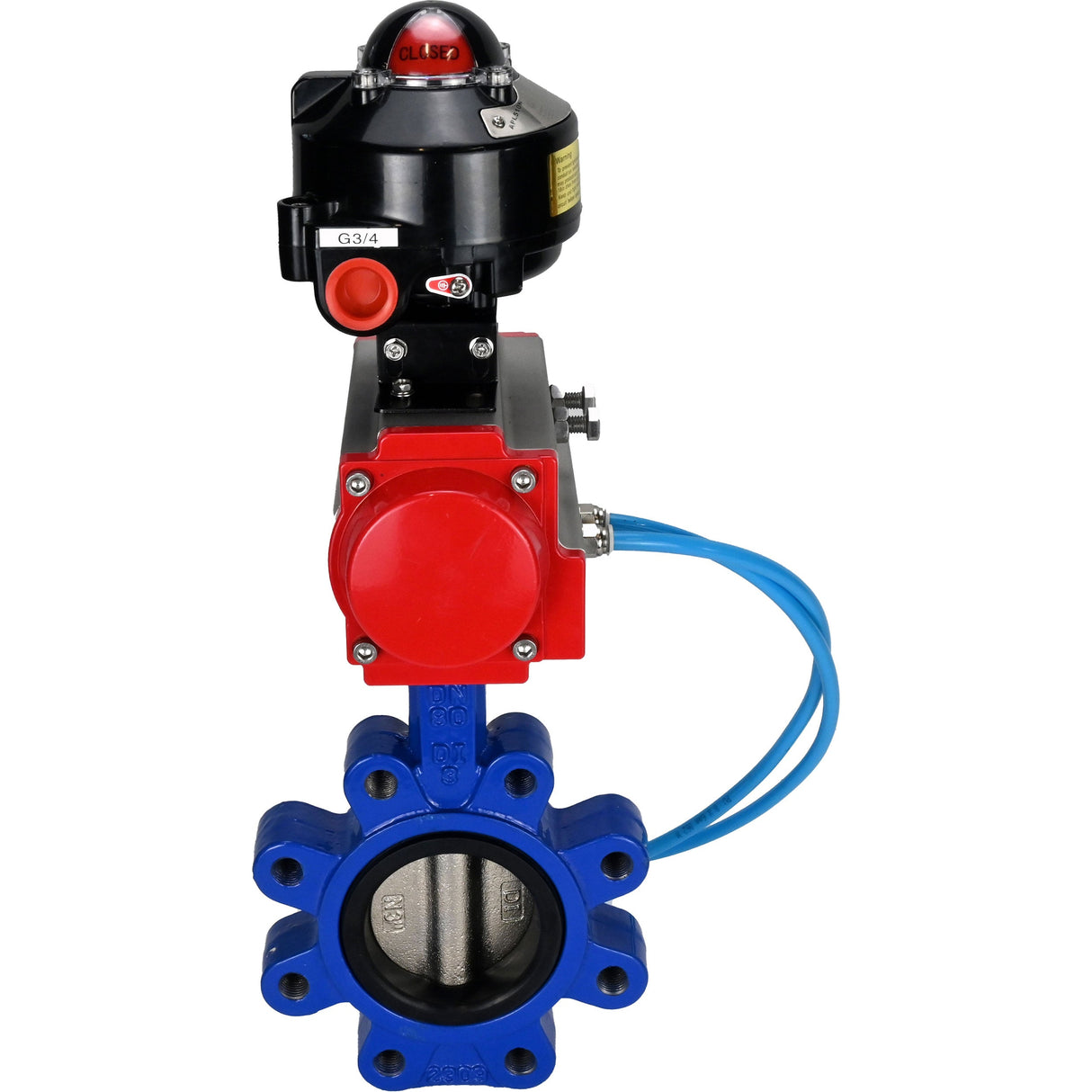 Water Butterfly Valve Elephant WBV1616N-2W-Fb-H, body material - cast iron QT450, disk material - cast iron QT450, seal - NBR, pneumatic actuator PA-SA with return springs, 4V320-08 220V, LSU APL-510N EX