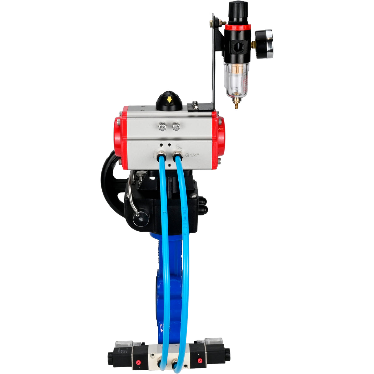 Water Butterfly Valve Elephant WBV1616N-2W-Fb-H, body material - cast iron QT450, disk material - cast iron QT450, seal - NBR, with pneumatic actuator double action PA-DA, 4V320-08 220V, handwheel MON, ATU AFC2000