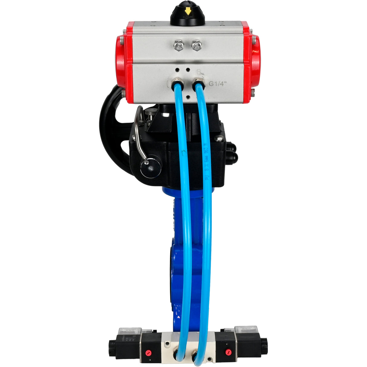 Water Butterfly Valve Elephant WBV1616E-2W-Fb-H, body material - cast iron QT450, disk material - cast iron QT450, seal - EPDM, with pneumatic actuator double action PA-DA, 4V320-10 220V, handwheel MON