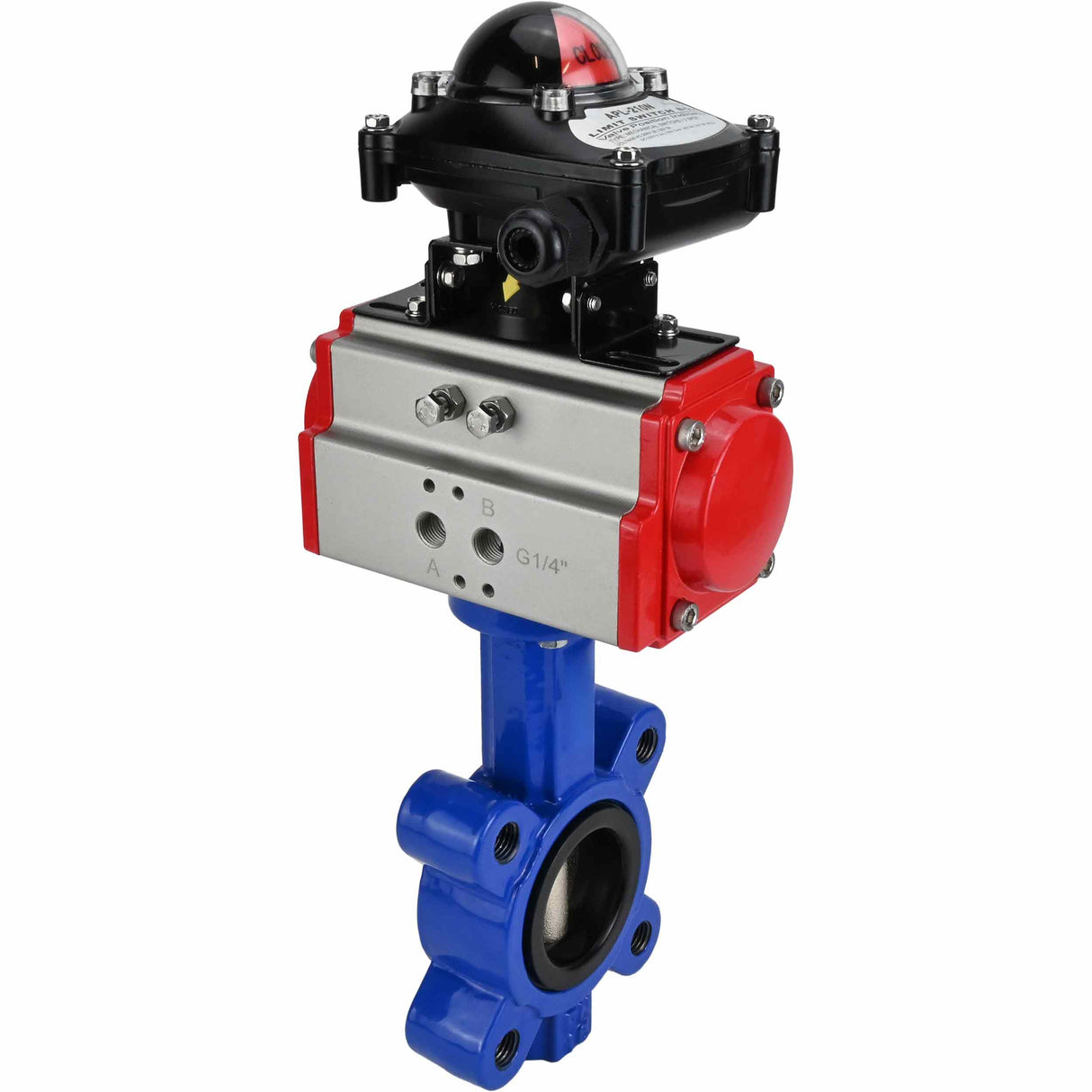 Water Butterfly Valve Elephant WBV1616E-2W-Fb-H, body material - cast iron QT450, disk material - cast iron QT450, seal - EPDM, with pneumatic actuator double action PA-DA, LSU APL-210N