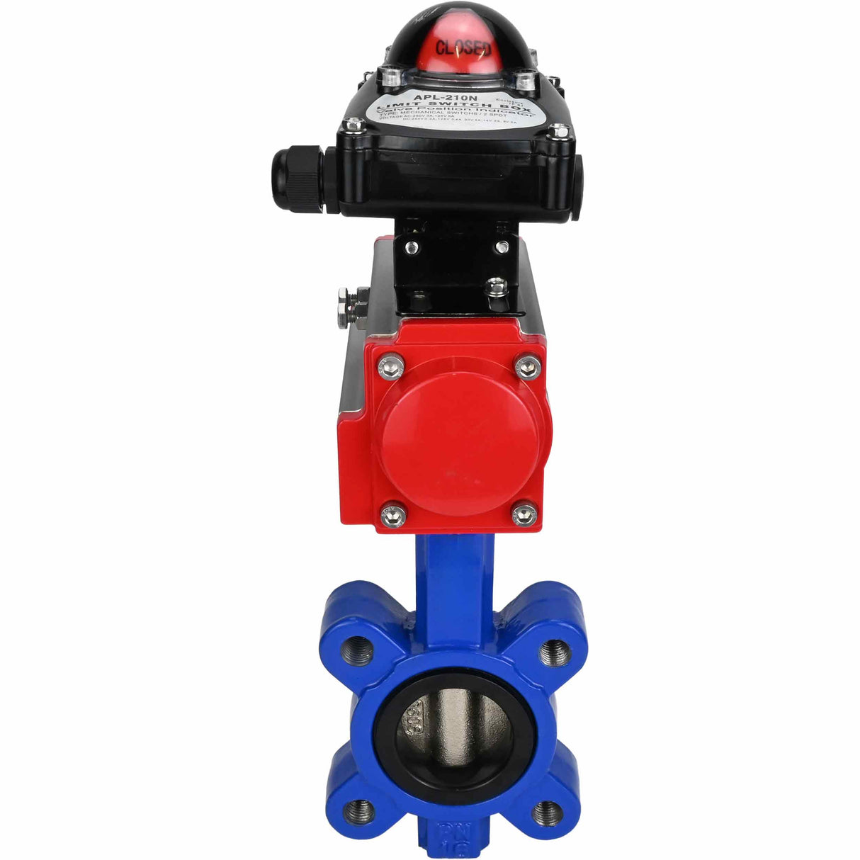 Water Butterfly Valve Elephant WBV1616N-2W-Fb-H, body material - cast iron QT450, disk material - cast iron QT450, seal - NBR, pneumatic actuator PA-SA with return springs, LSU APL-210N
