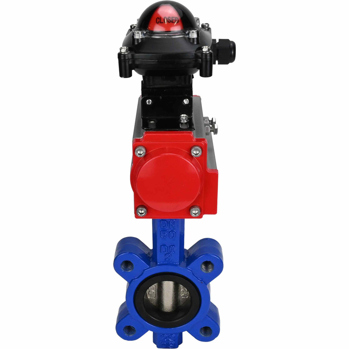 Water Butterfly Valve Elephant WBV1616N-2W-Fb-H, body material - cast iron QT450, disk material - cast iron QT450, seal - NBR, pneumatic actuator PA-SA with return springs, LSU APL-210N