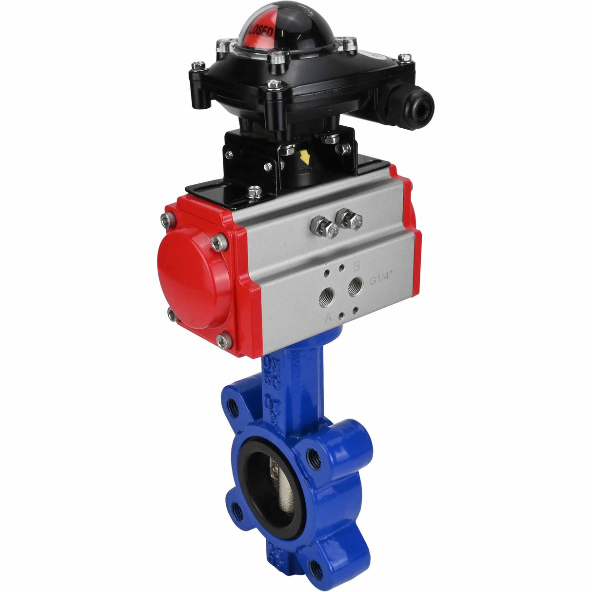Water Butterfly Valve Elephant WBV1616N-2W-Fb-H, body material - cast iron QT450, disk material - cast iron QT450, seal - NBR, pneumatic actuator PA-SA with return springs, LSU APL-210N