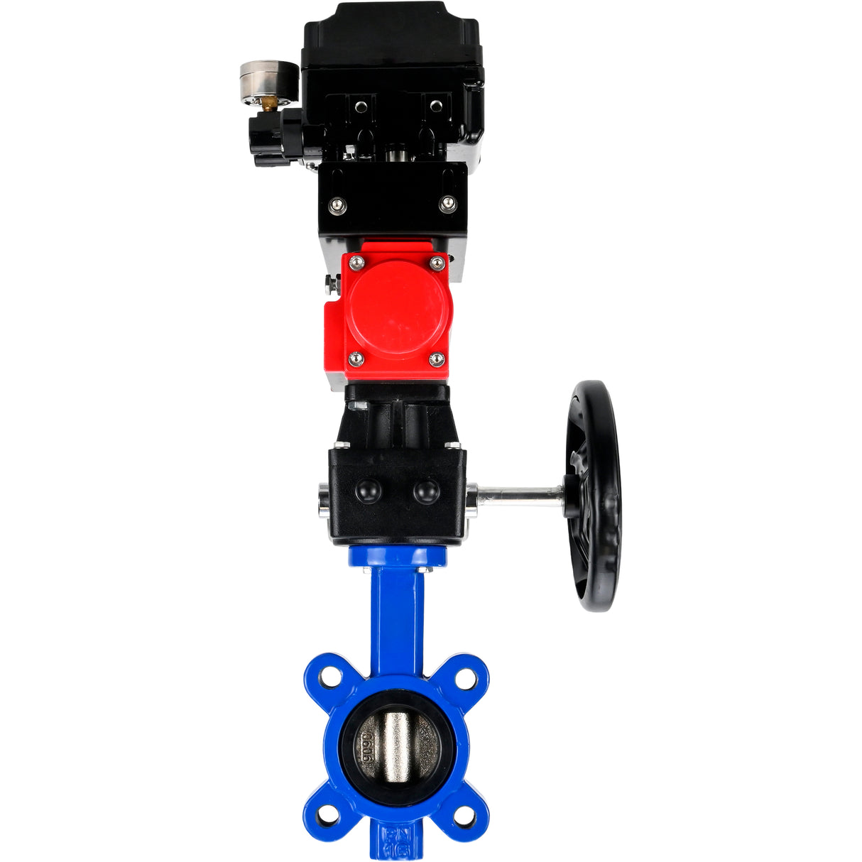 Water Butterfly Valve Elephant WBV1616N-2W-Fb-H, body material - cast iron QT450, disk material - cast iron QT450, seal - NBR, with pneumatic actuator double action PA-DA, handwheel MON, electropneumatic rotary positioner YT-1000RSN without feedback