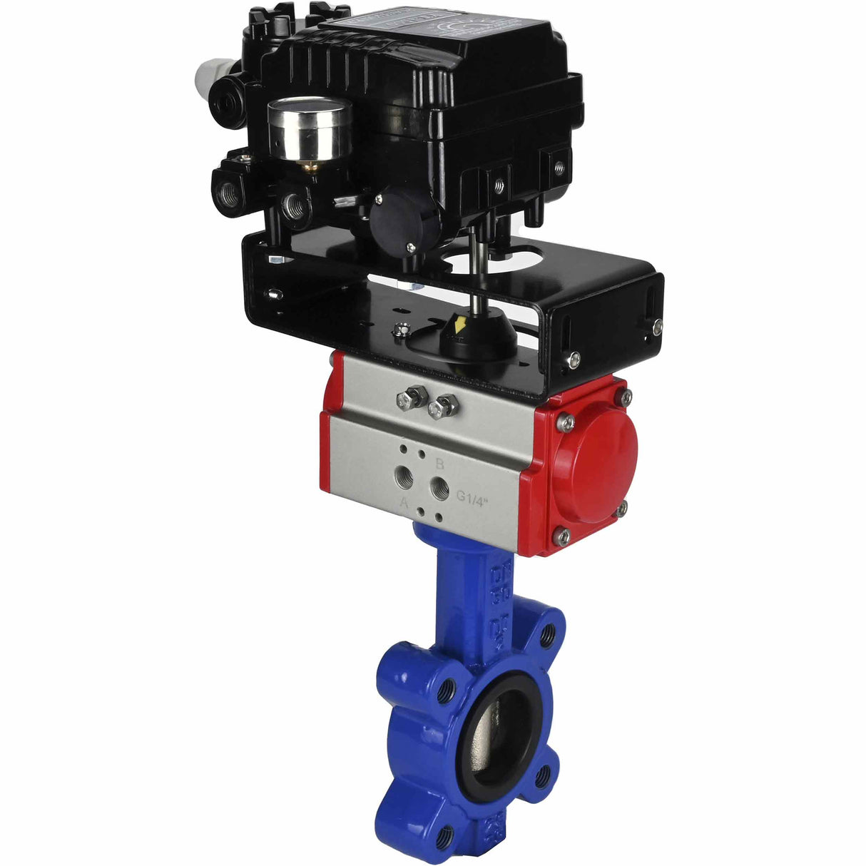 Water Butterfly Valve Elephant WBV1616E-2W-Fb-H, body material - cast iron QT450, disk material - cast iron QT450, seal - EPDM, pneumatic actuator PA-SA with return springs, positioner YT-1000RSN without feedback