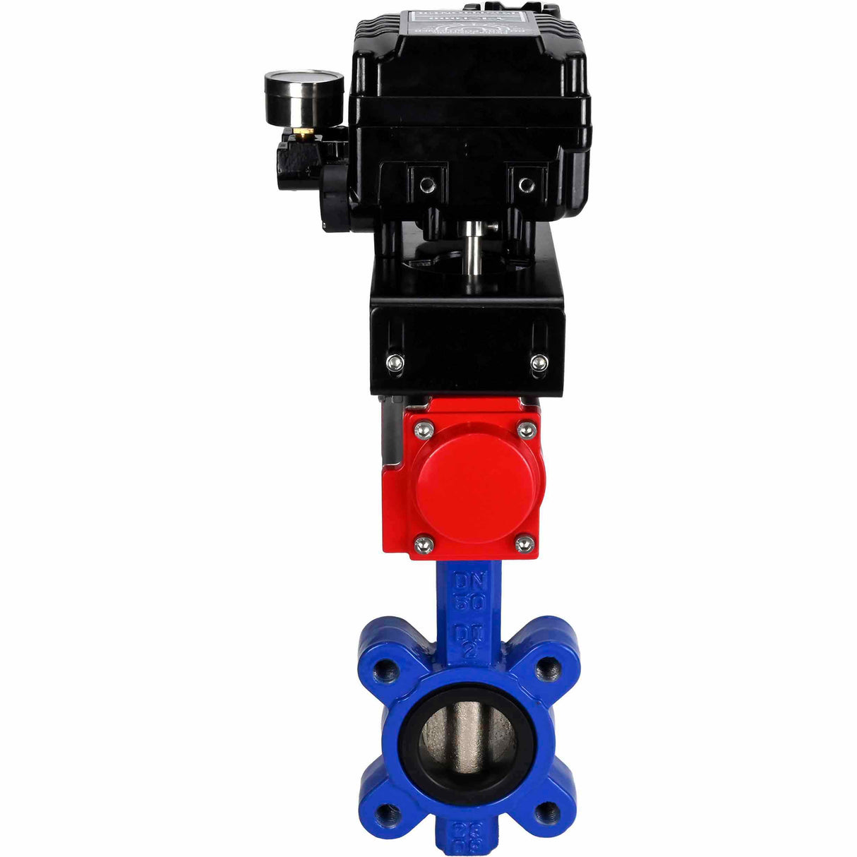 Water Butterfly Valve Elephant WBV1616N-2W-Fb-H, body material - cast iron QT450, disk material - cast iron QT450, seal - NBR, pneumatic actuator PA-SA with return springs, positioner YT-1000RSN without feedback