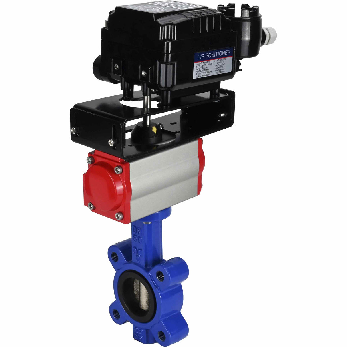 Water Butterfly Valve Elephant WBV1616N-2W-Fb-H, body material - cast iron QT450, disk material - cast iron QT450, seal - NBR, with pneumatic actuator double action PA-DA, electropneumatic rotary positioner YT-1000RSN without feedback