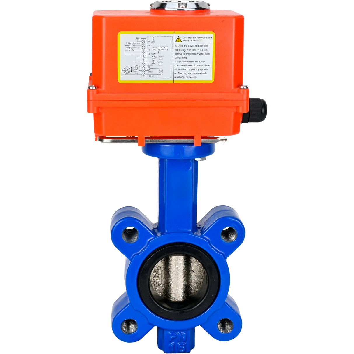 Water Butterfly Valve Elephant WBV1616E-2W-Fb-H, body material - cast iron QT450, disk material - cast iron QT450, seal - EPDM, electric actuator QT-N-EM-O1-220VAC-U1 MINI 220V