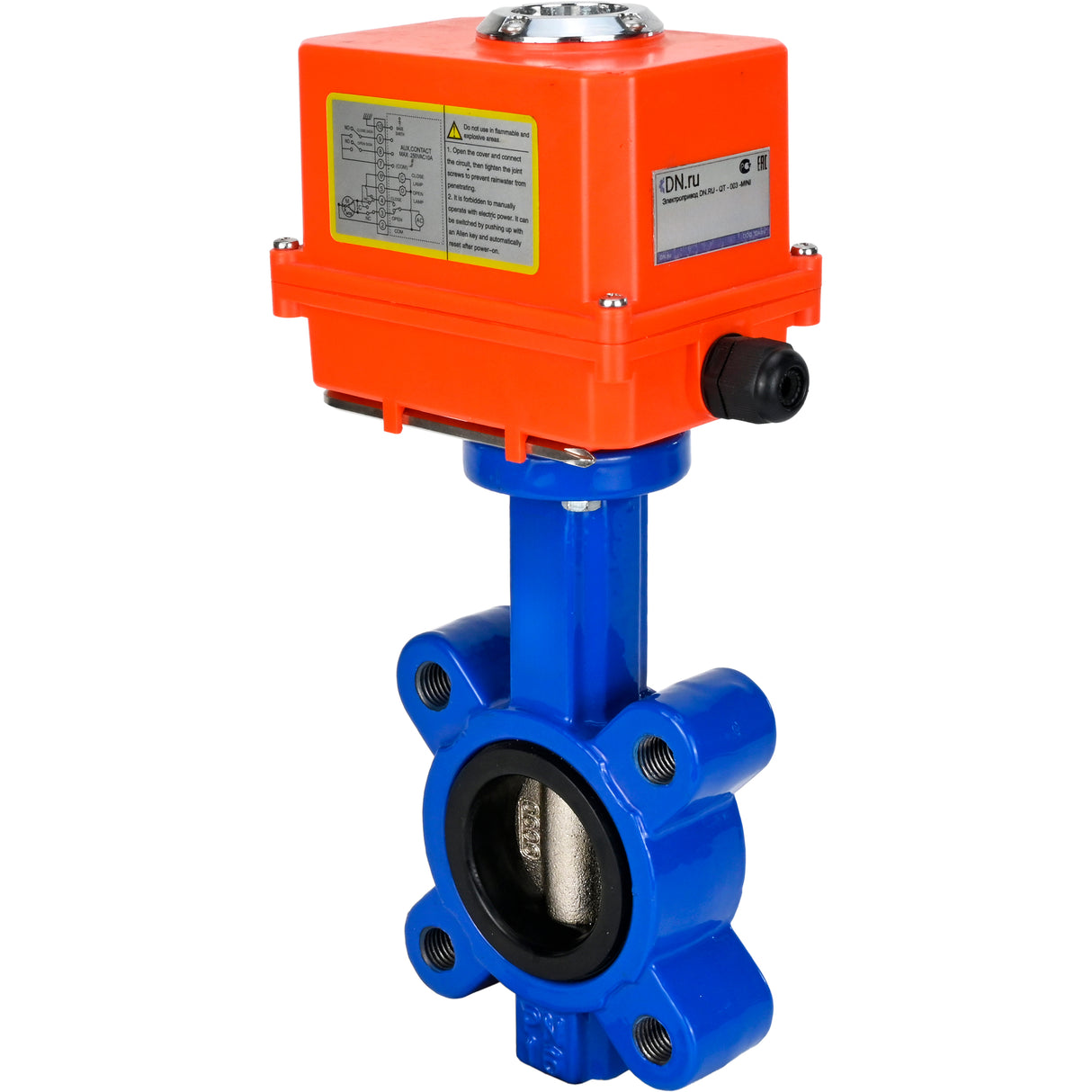 Water Butterfly Valve Elephant WBV1616E-2W-Fb-H, body material - cast iron QT450, disk material - cast iron QT450, seal - EPDM, electric actuator QT-N-EM-O1-220VAC-U1 MINI 220V