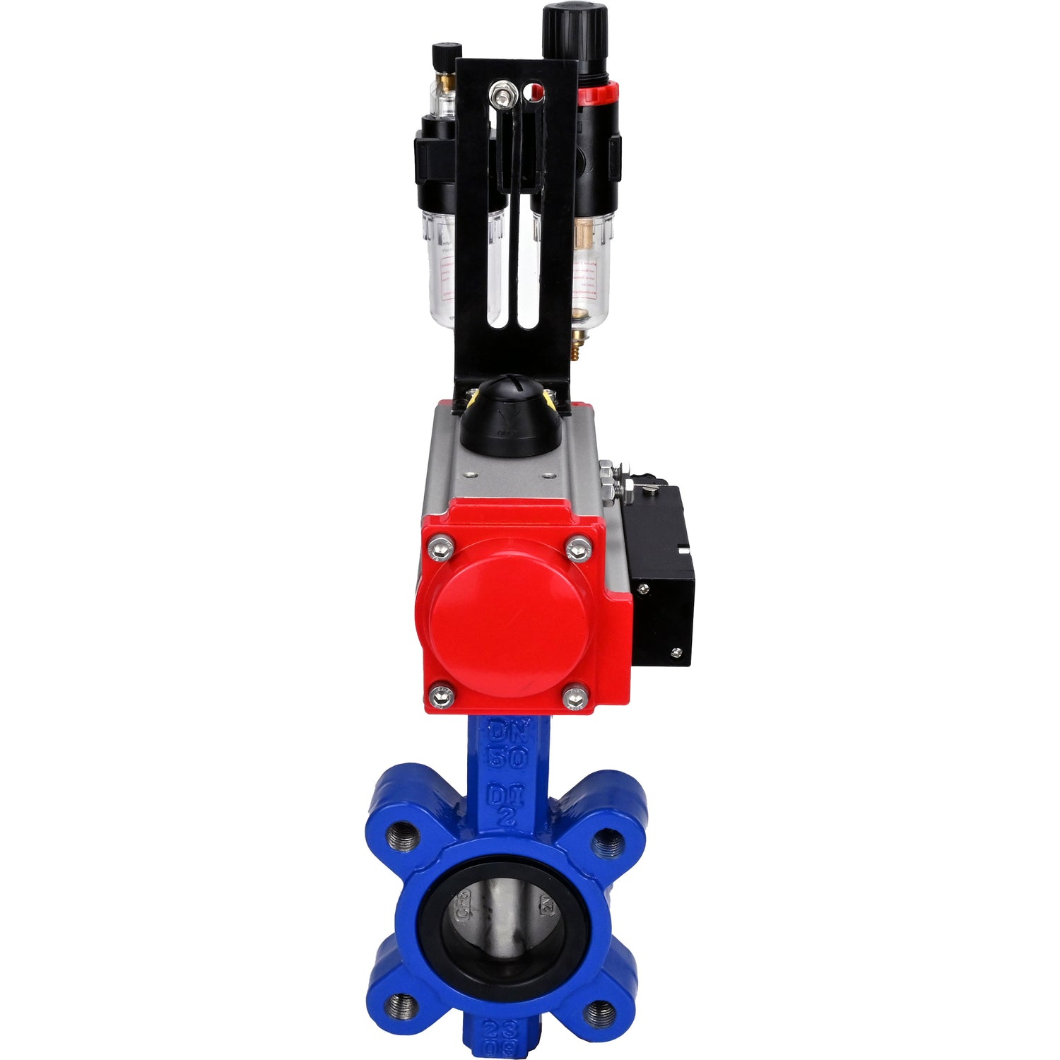 Water Butterfly Valve Elephant WBV1631E-2W-Fb-H, body material - cast iron QT450, disk material - stainless steel AISI 304, seal - EPDM, with pneumatic actuator double action PA-DA, 4M310-08 NAMUR 220V, ATU AFC2000