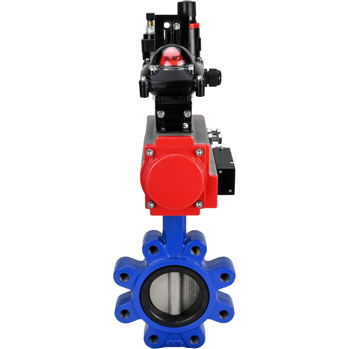 Water Butterfly Valve Elephant WBV1631N-2W-Fb-H, body material - cast iron QT450, disk material - Stainless steel AISI 304, seal - NBR, pneumatic actuator PA-SA with return springs, 4M310-08 NAMUR 220V, LSU APL-210N ATU AFC2000