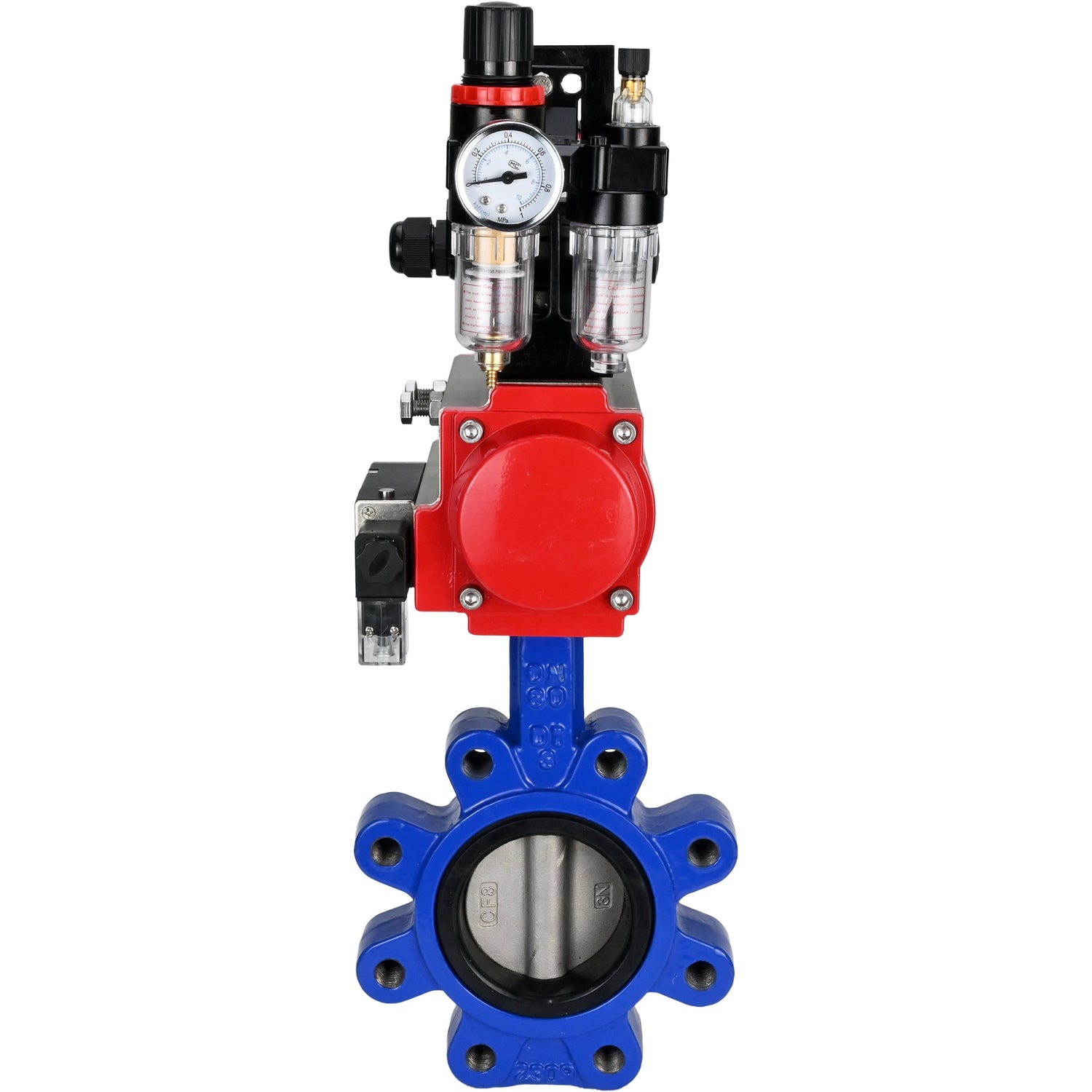 Water Butterfly Valve Elephant WBV1631N-2W-Fb-H, body material - cast iron QT450, disk material - Stainless steel AISI 304, seal - NBR, pneumatic actuator PA-DA double action, 4M310-08 220V, LSU APL-210N, ATU AFC2000