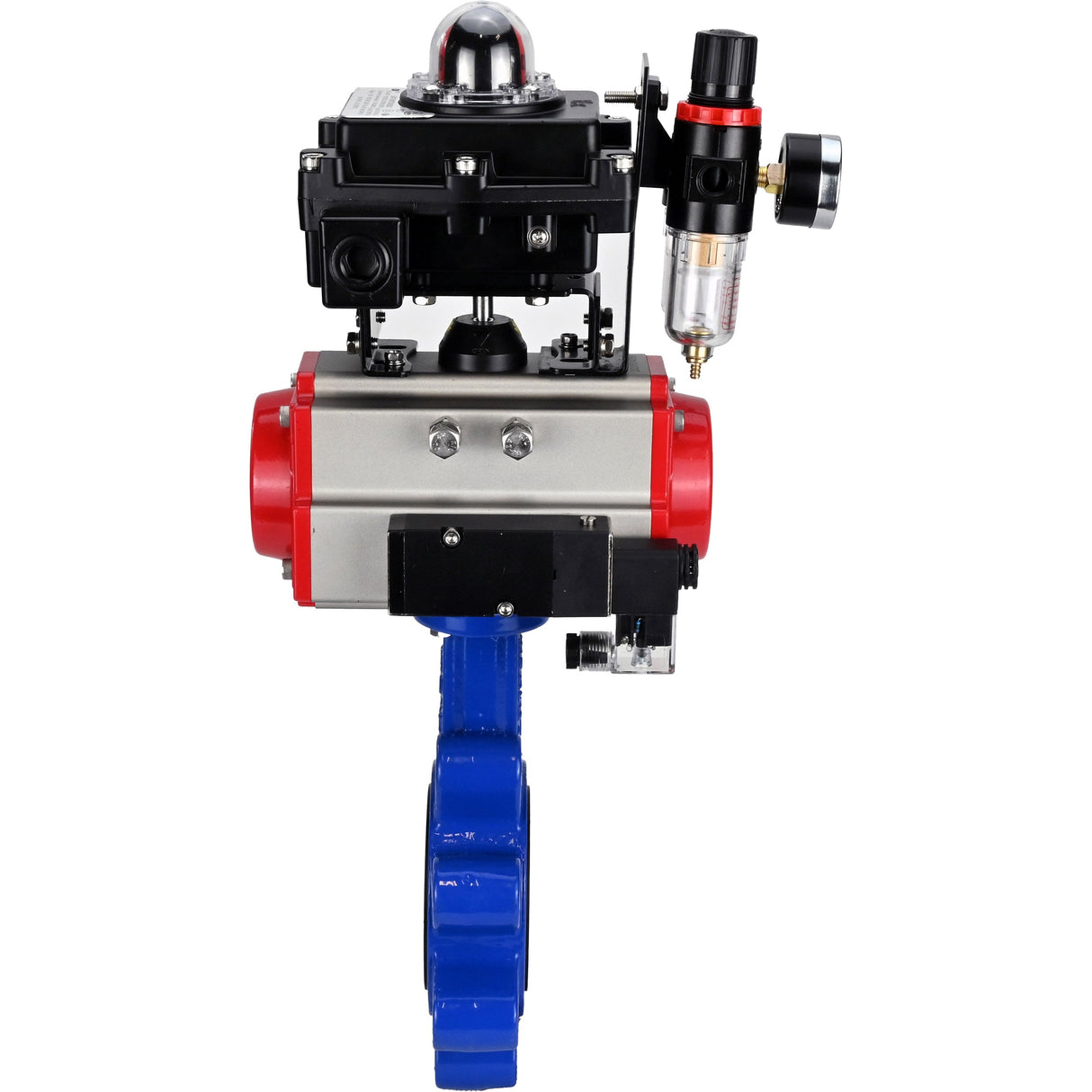 Water Butterfly Valve Elephant WBV1631E-2W-Fb-H, body material - cast iron QT450, disk material - Stainless steel AISI 304, seal - EPDM, pneumatic actuator PA-SA with return springs, 4M310-08 NAMUR 220V, LSU APL-410N EX, ATU AFC2000