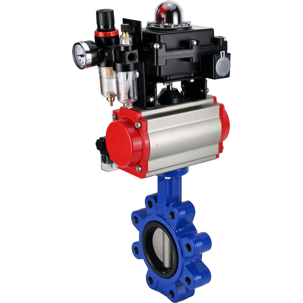 Water Butterfly Valve Elephant WBV1631N-2W-Fb-H, body material - cast iron QT450, disk material - Stainless steel AISI 304, seal - NBR, pneumatic actuator PA-SA with return springs, 4M310-08 NAMUR 220V, LSU APL-410N EX ATU AFC2000