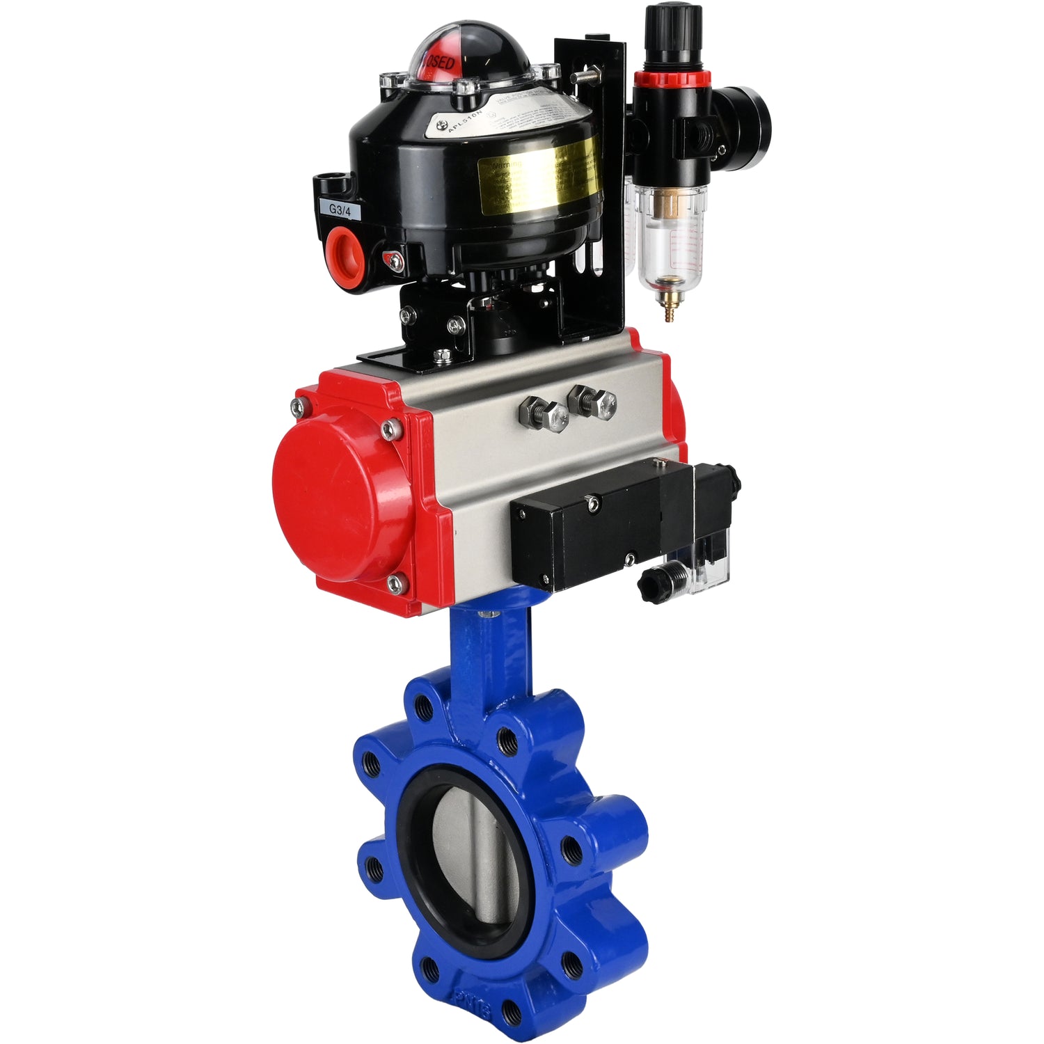 Water Butterfly Valve Elephant WBV1631N-2W-Fb-H, body material - cast iron QT450, disk material - Stainless steel AISI 304, seal - NBR, pneumatic actuator PA-DA double action, 4M310-08 220V, LSU APL-510N EX, ATU AFC2000
