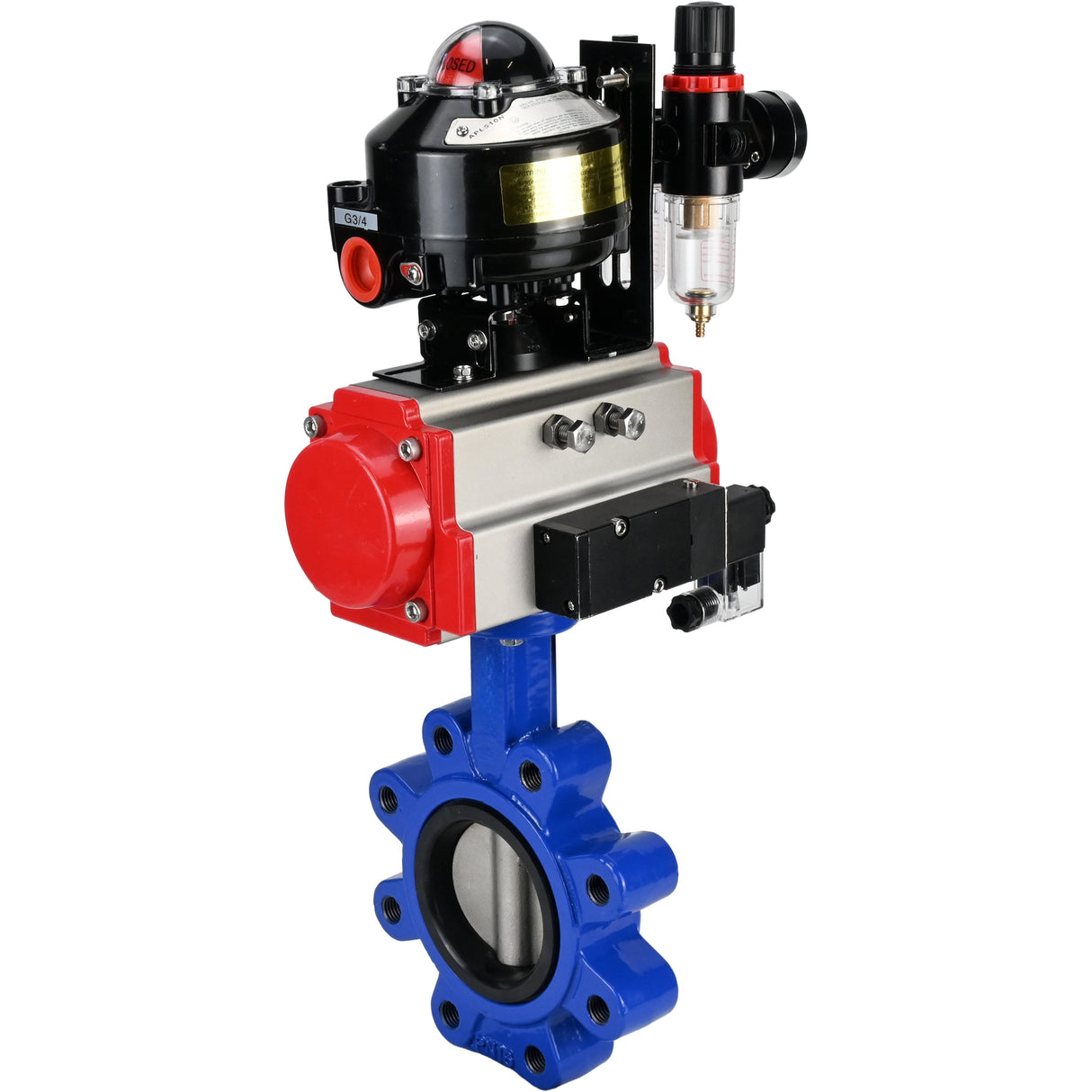 Water Butterfly Valve Elephant WBV1631E-2W-Fb-H, body material - cast iron QT450, disk material - Stainless steel AISI 304, seal - EPDM, pneumatic actuator PA-SA with return springs, 4M310-08 NAMUR 220V, LSU APL-510N EX, ATU AFC2000