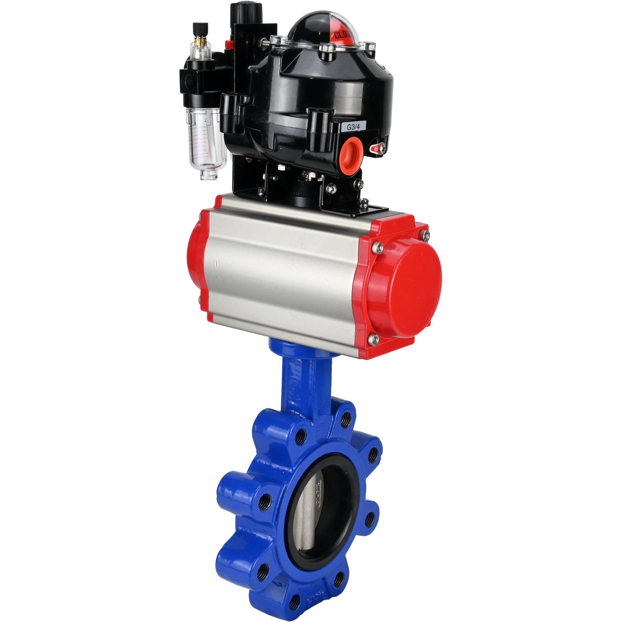 Water Butterfly Valve Elephant WBV1631E-2W-Fb-H, body material - cast iron QT450, disk material - Stainless steel AISI 304, seal - EPDM, pneumatic actuator PA-SA with return springs, 4M310-08 NAMUR 24V, LSU APL-510N EX, ATU AFC2000