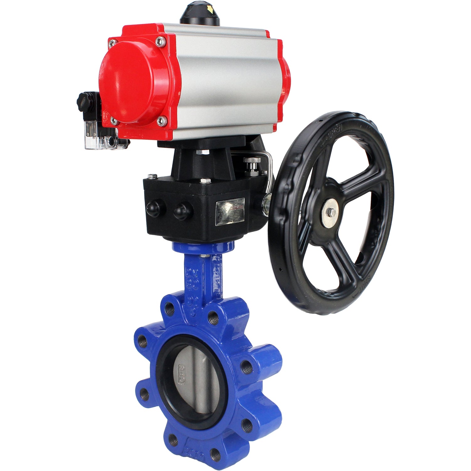 Water Butterfly Valve Elephant WBV1631N-2W-Fb-H, body material - cast iron QT450, disk material - stainless steel AISI 304, seal - NBR, with pneumatic actuator double action PA-DA, 4M310-08 NAMUR 24V, handwheel MON