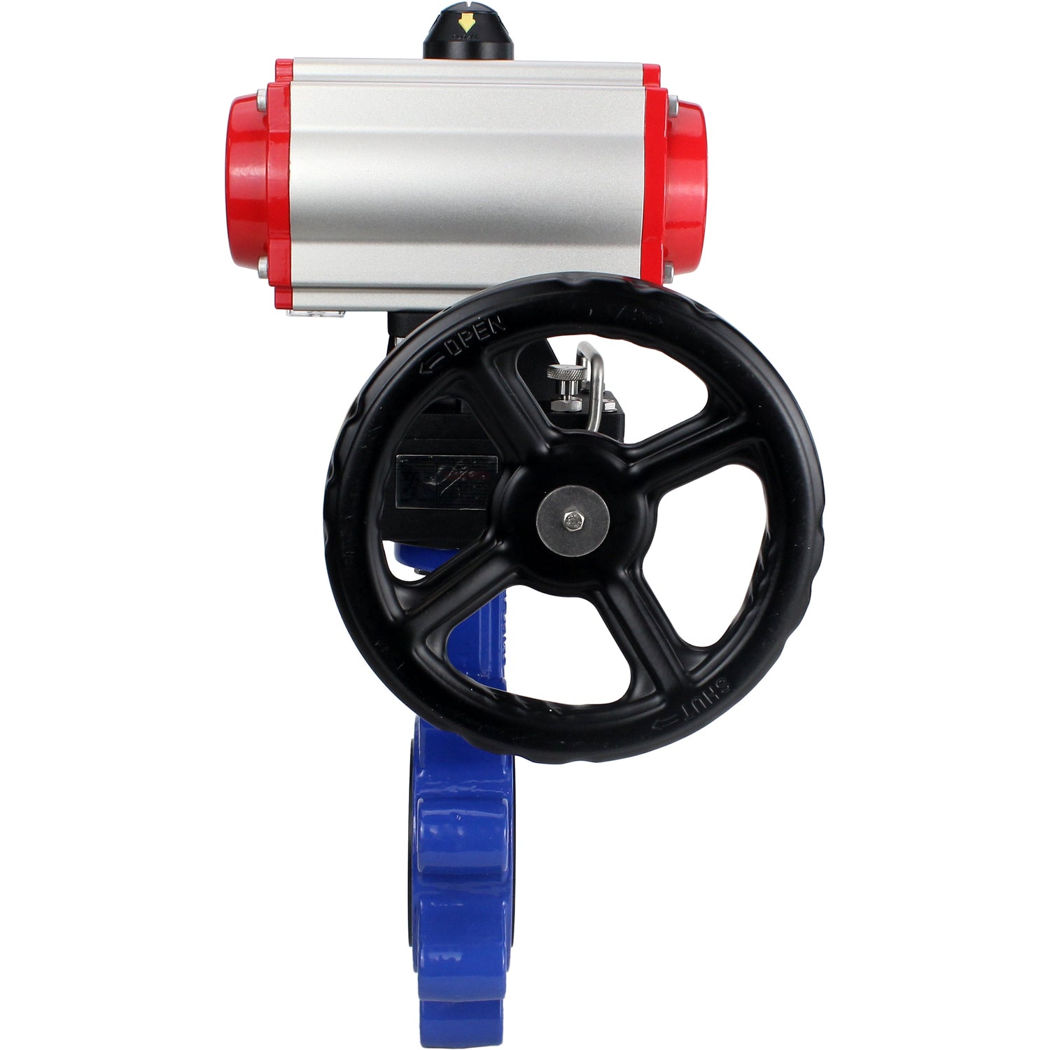 Water Butterfly Valve Elephant WBV1631N-2W-Fb-H, body material - cast iron QT450, disk material - stainless steel AISI 304, seal - NBR, with pneumatic actuator double action PA-DA, 4M310-08 NAMUR 24V, handwheel MON