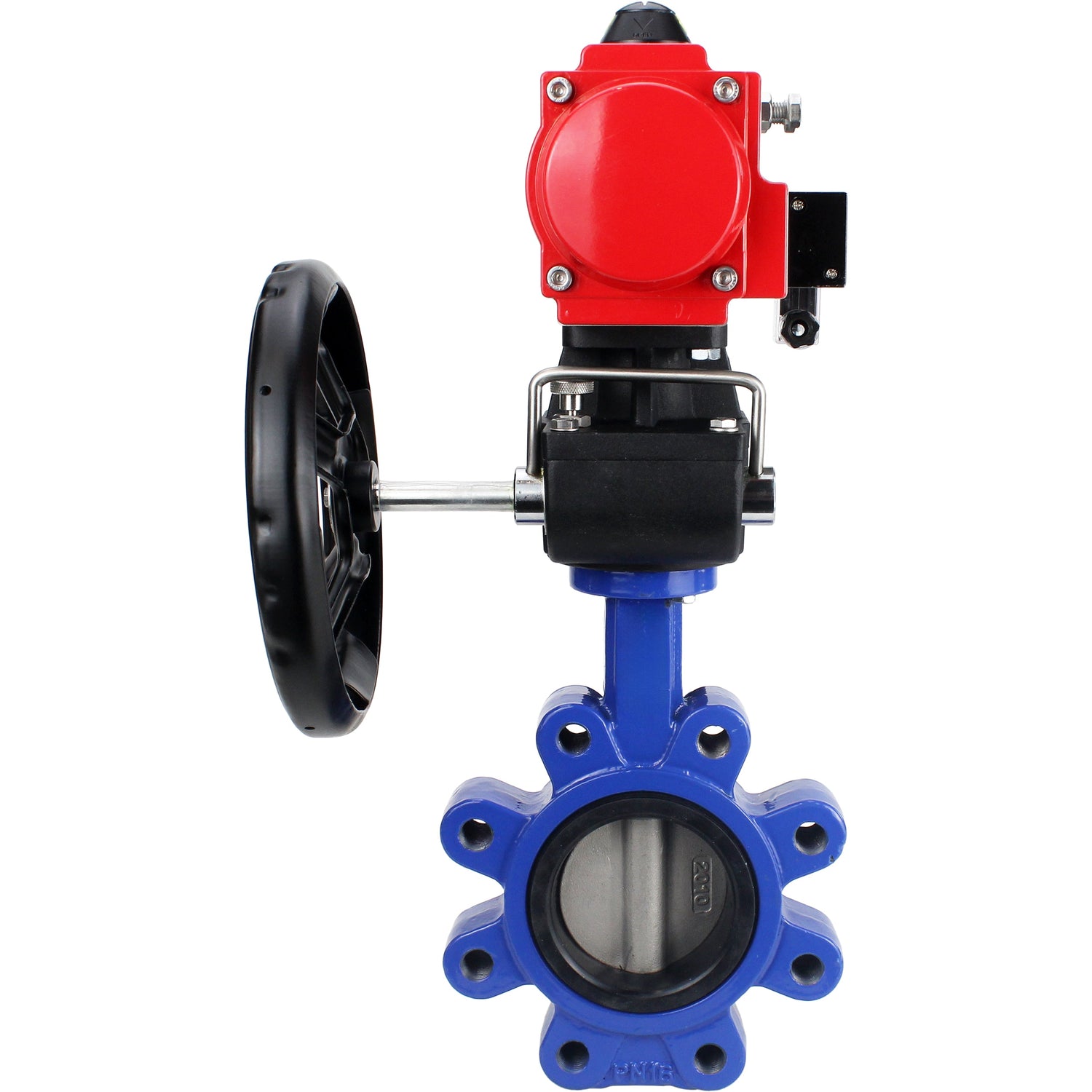Water Butterfly Valve Elephant WBV1631N-2W-Fb-H, body material - cast iron QT450, disk material - stainless steel AISI 304, seal - NBR, with pneumatic actuator double action PA-DA, 4M310-08 NAMUR 24V, handwheel MON