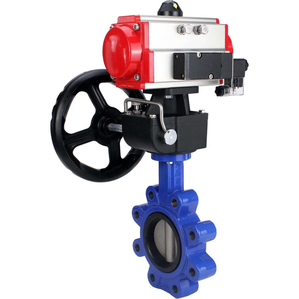 Water Butterfly Valve Elephant WBV1631N-2W-Fb-H, body material - cast iron QT450, disk material - stainless steel AISI 304, seal - NBR, with pneumatic actuator double action PA-DA, 4M310-08 NAMUR 24V, handwheel MON