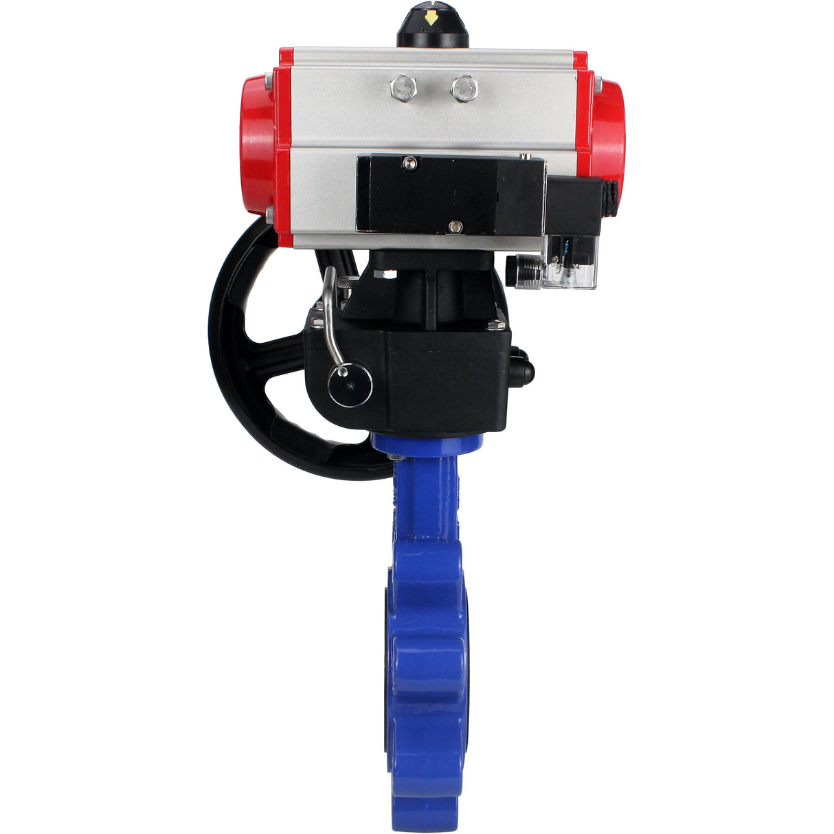 Water Butterfly Valve Elephant WBV1631N-2W-Fb-H, body material - cast iron QT450, disk material - stainless steel AISI 304, seal - NBR, with pneumatic actuator double action PA-DA, 4M310-08 NAMUR 24V, handwheel MON