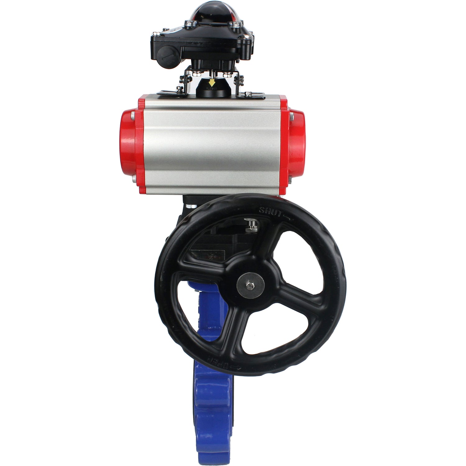 Water Butterfly Valve Elephant WBV1631N-2W-Fb-H, body material - cast iron QT450, disk material - Stainless steel AISI 304, seal - NBR, pneumatic actuator PA-DA double action, 4M310-08 220V, LSU APL-210N, handwheel MON