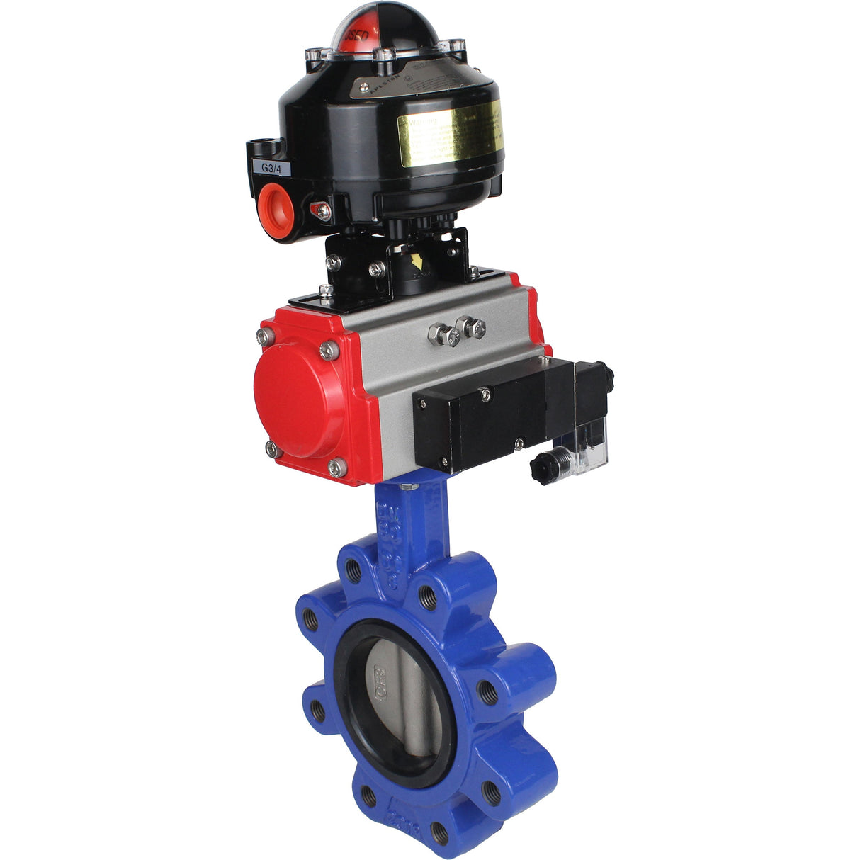 Water Butterfly Valve Elephant WBV1631N-2W-Fb-H, body material - cast iron QT450, disk material - Stainless steel AISI 304, seal - NBR, pneumatic actuator PA-SA with return springs, 4M310-08 NAMUR 220V, LSU APL-510N EX