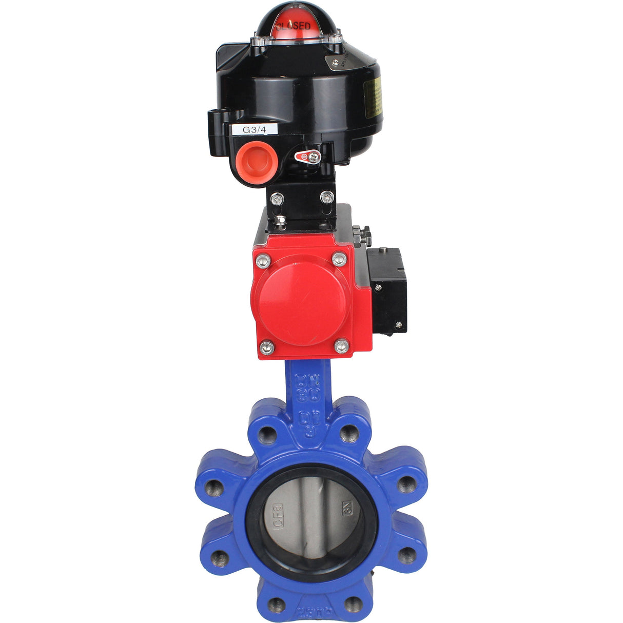Water Butterfly Valve Elephant WBV1631E-2W-Fb-H, body material - cast iron QT450, disk material - Stainless steel AISI 304, seal - EPDM, pneumatic actuator PA-SA with return springs, 4M310-08 NAMUR 220V, LSU APL-510N EX