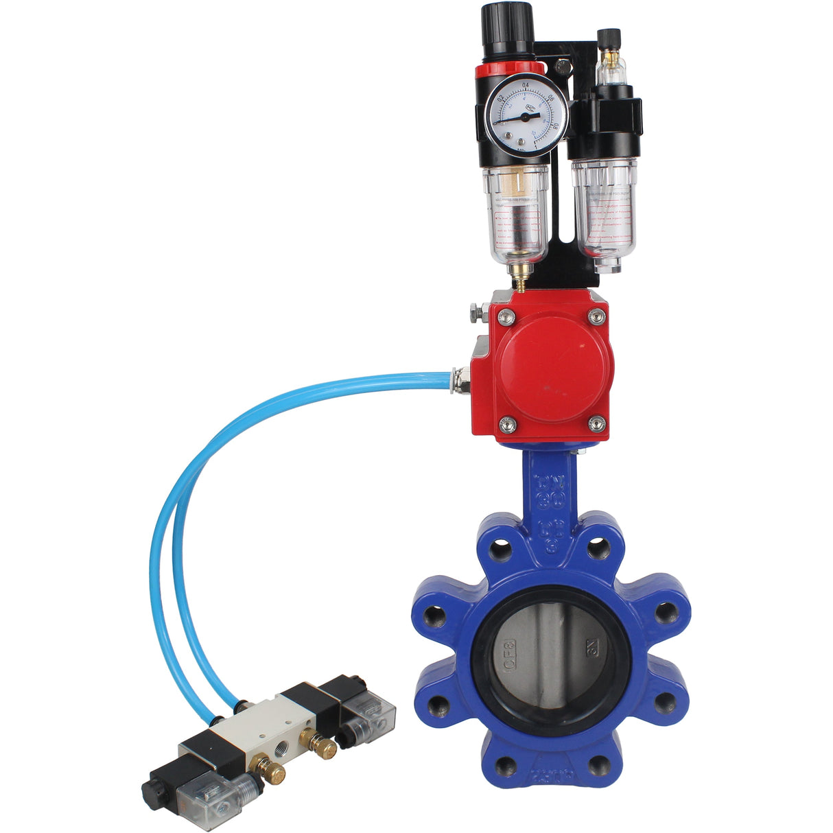 Water Butterfly Valve Elephant WBV1631E-2W-Fb-H, body material - cast iron QT450, disk material - stainless steel AISI 304, seal - EPDM, with pneumatic actuator double action PA-DA, 4V320-10 220V, ATU AFC2000