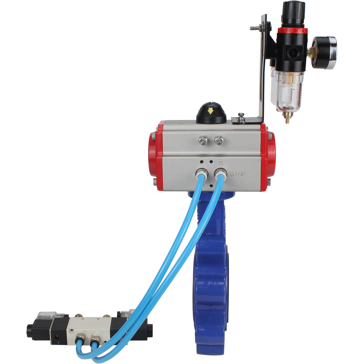 Water Butterfly Valve Elephant WBV1631E-2W-Fb-H, body material - cast iron QT450, disk material - Stainless steel AISI 304, seal - EPDM, pneumatic actuator PA-SA with return springs, 4V320-10 220V ATU AFC2000