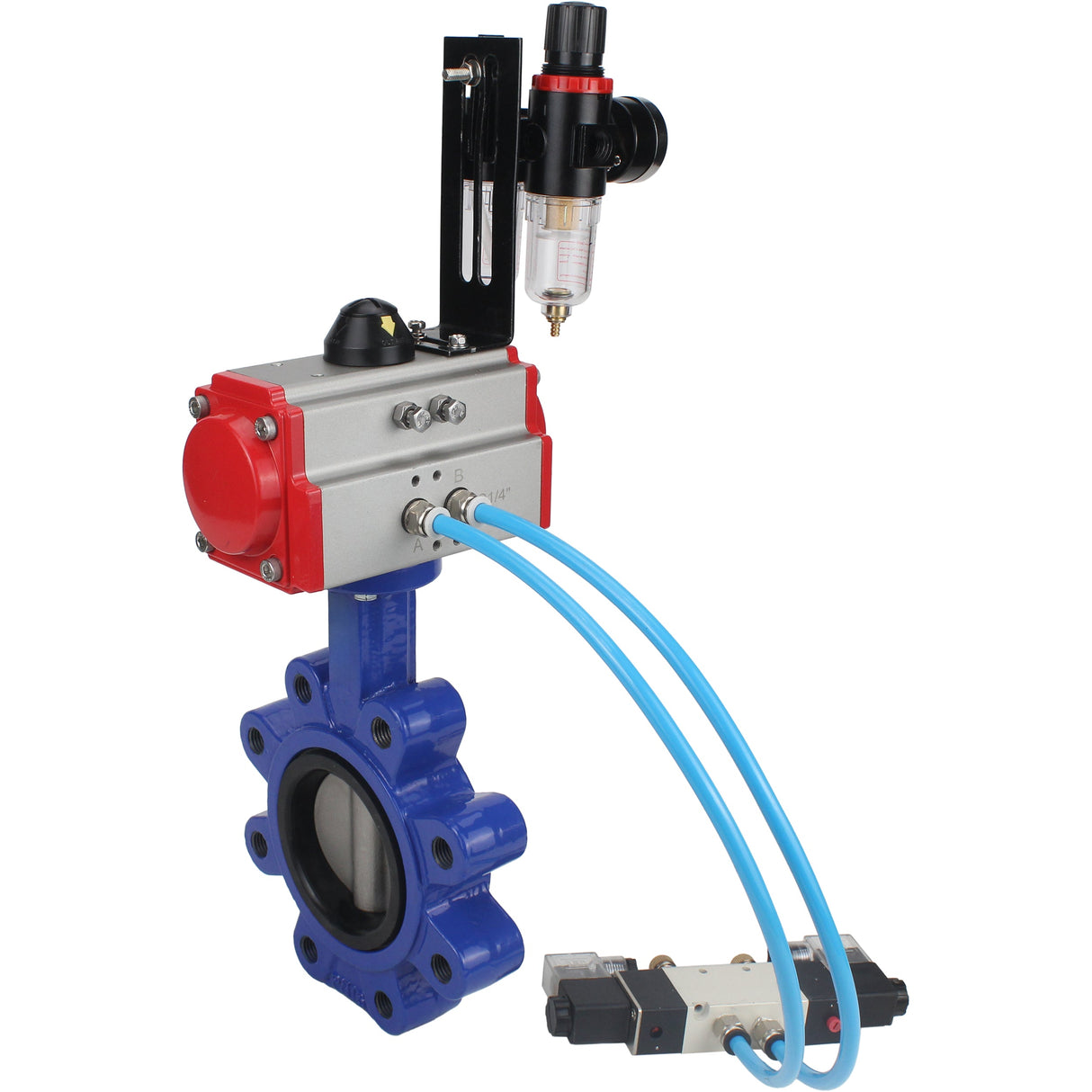 Water Butterfly Valve Elephant WBV1631N-2W-Fb-H, body material - cast iron QT450, disk material - stainless steel AISI 304, seal - NBR, with pneumatic actuator double action PA-DA, 4V320-08 220V, ATU AFC2000