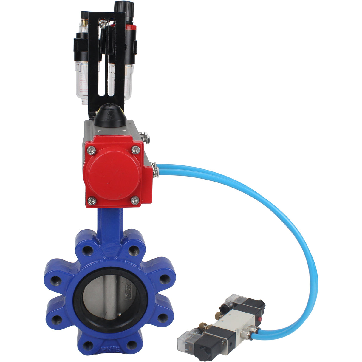 Water Butterfly Valve Elephant WBV1631N-2W-Fb-H, body material - cast iron QT450, disk material - stainless steel AISI 304, seal - NBR, with pneumatic actuator double action PA-DA, 4V320-08 220V, ATU AFC2000