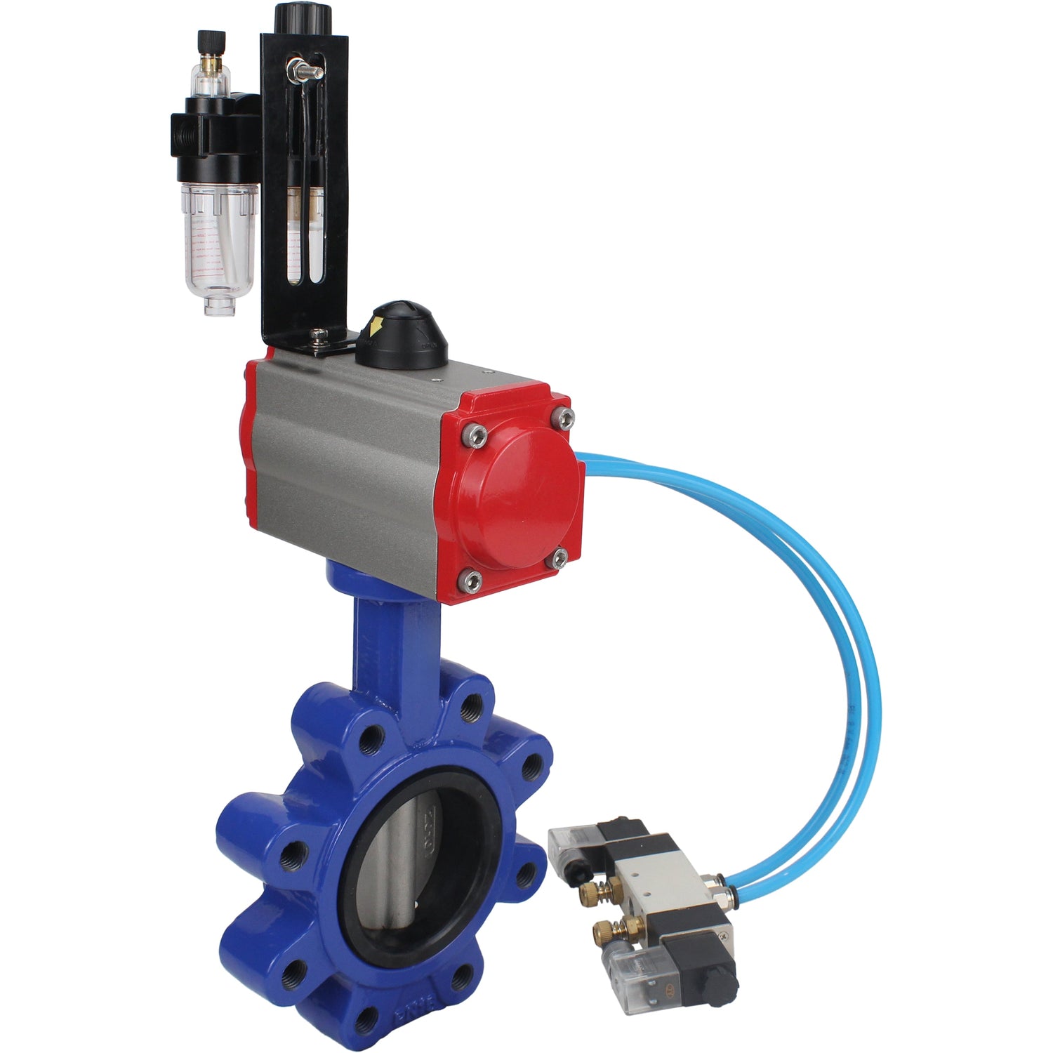 Water Butterfly Valve Elephant WBV1631N-2W-Fb-H, body material - cast iron QT450, disk material - stainless steel AISI 304, seal - NBR, with pneumatic actuator double action PA-DA, 4V320-10 220V, ATU AFC2000