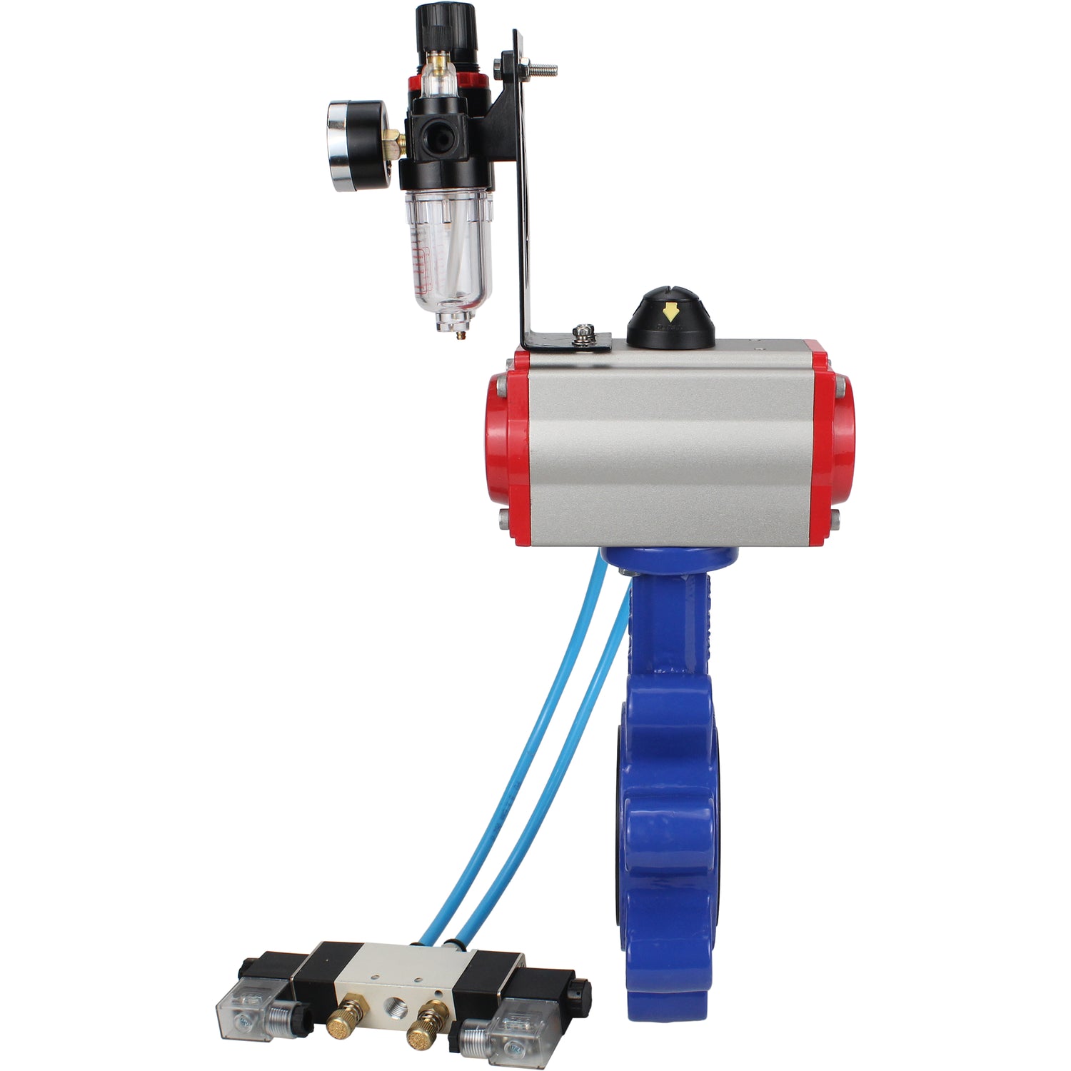 Water Butterfly Valve Elephant WBV1631E-2W-Fb-H, body material - cast iron QT450, disk material - stainless steel AISI 304, seal - EPDM, with pneumatic actuator double action PA-DA, 4V320-08 220V, ATU AFC2000