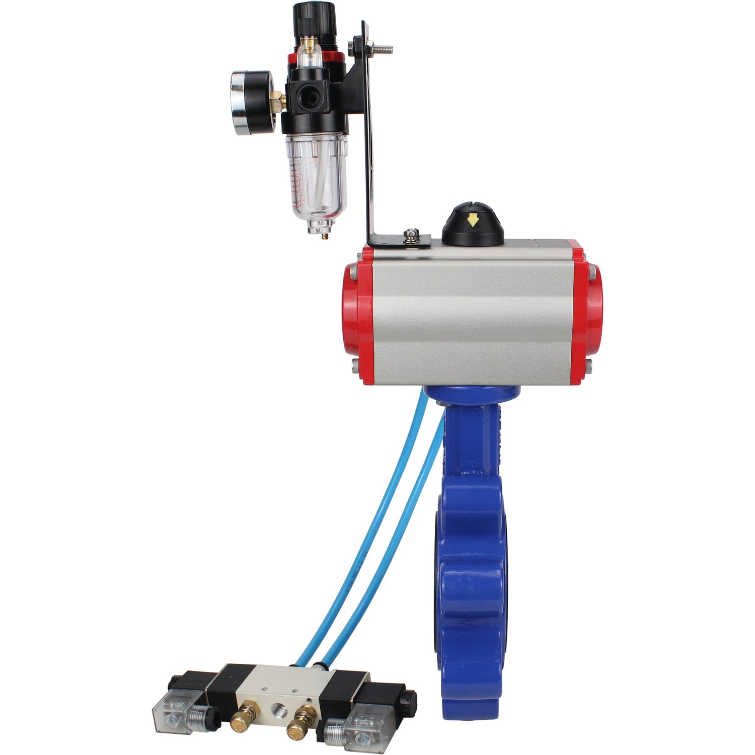 Water Butterfly Valve Elephant WBV1631N-2W-Fb-H, body material - cast iron QT450, disk material - stainless steel AISI 304, seal - NBR, with pneumatic actuator double action PA-DA, 4V320-08 220V, ATU AFC2000