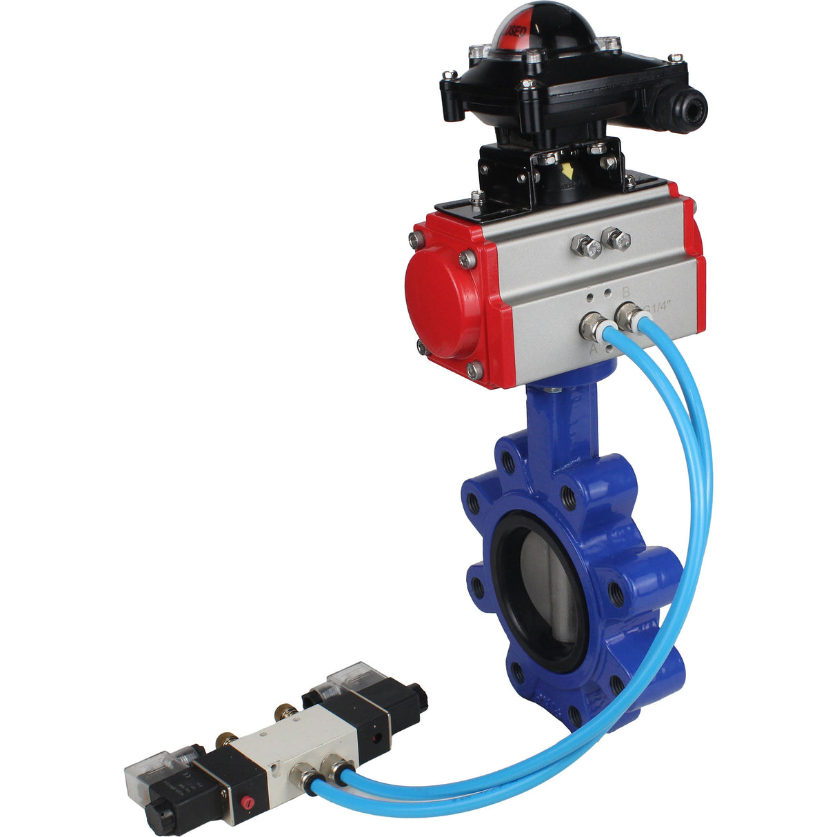 Water Butterfly Valve Elephant WBV1631E-2W-Fb-H, body material - cast iron QT450, disk material - Stainless steel AISI 304, seal - EPDM, pneumatic actuator PA-SA with return springs, 4V320-08 220V, LSU APL-210N