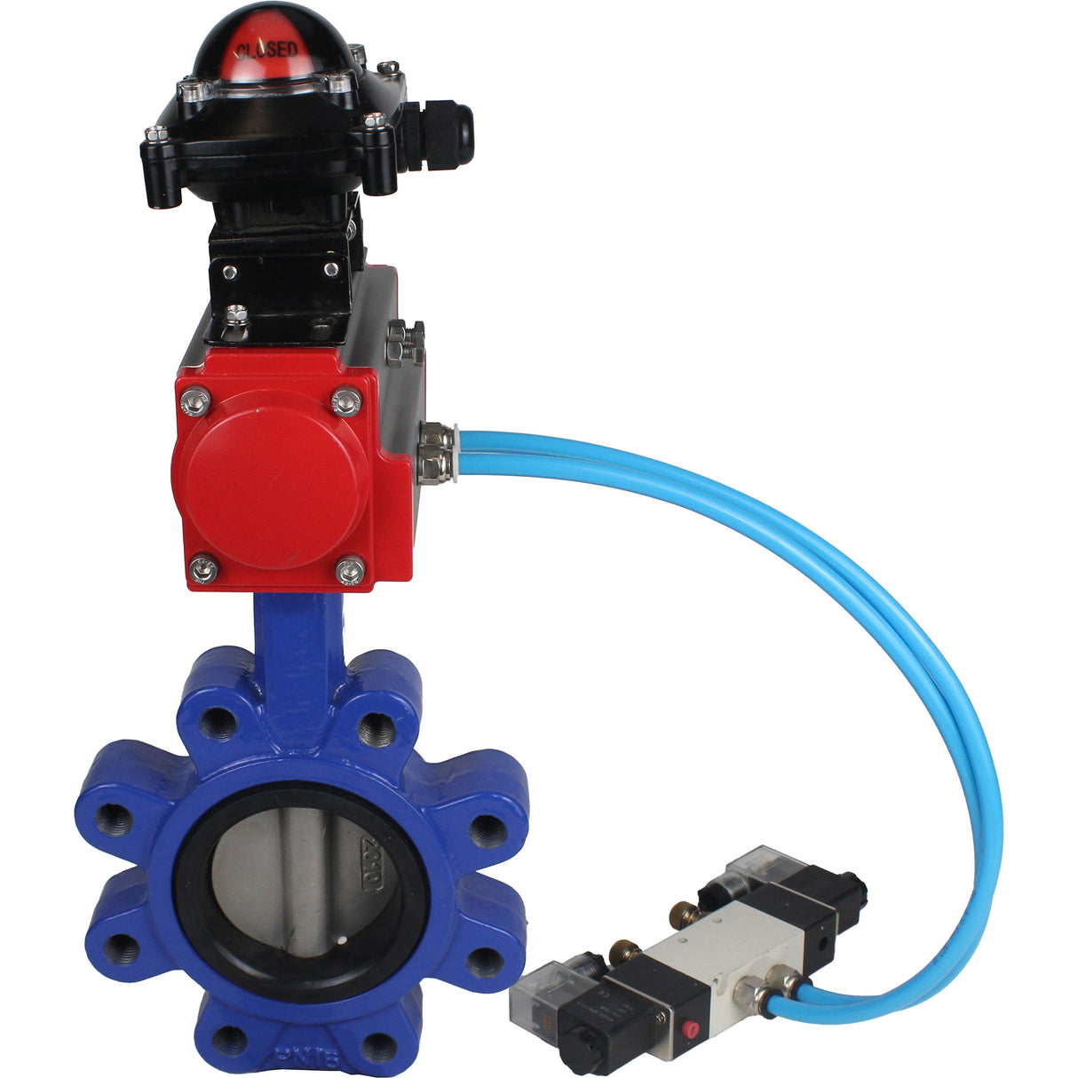 Water Butterfly Valve Elephant WBV1631N-2W-Fb-H, body material - cast iron QT450, disk material - Stainless steel AISI 304, seal - NBR, pneumatic actuator PA-SA with return springs, 4V320-08 220V, LSU APL-210N