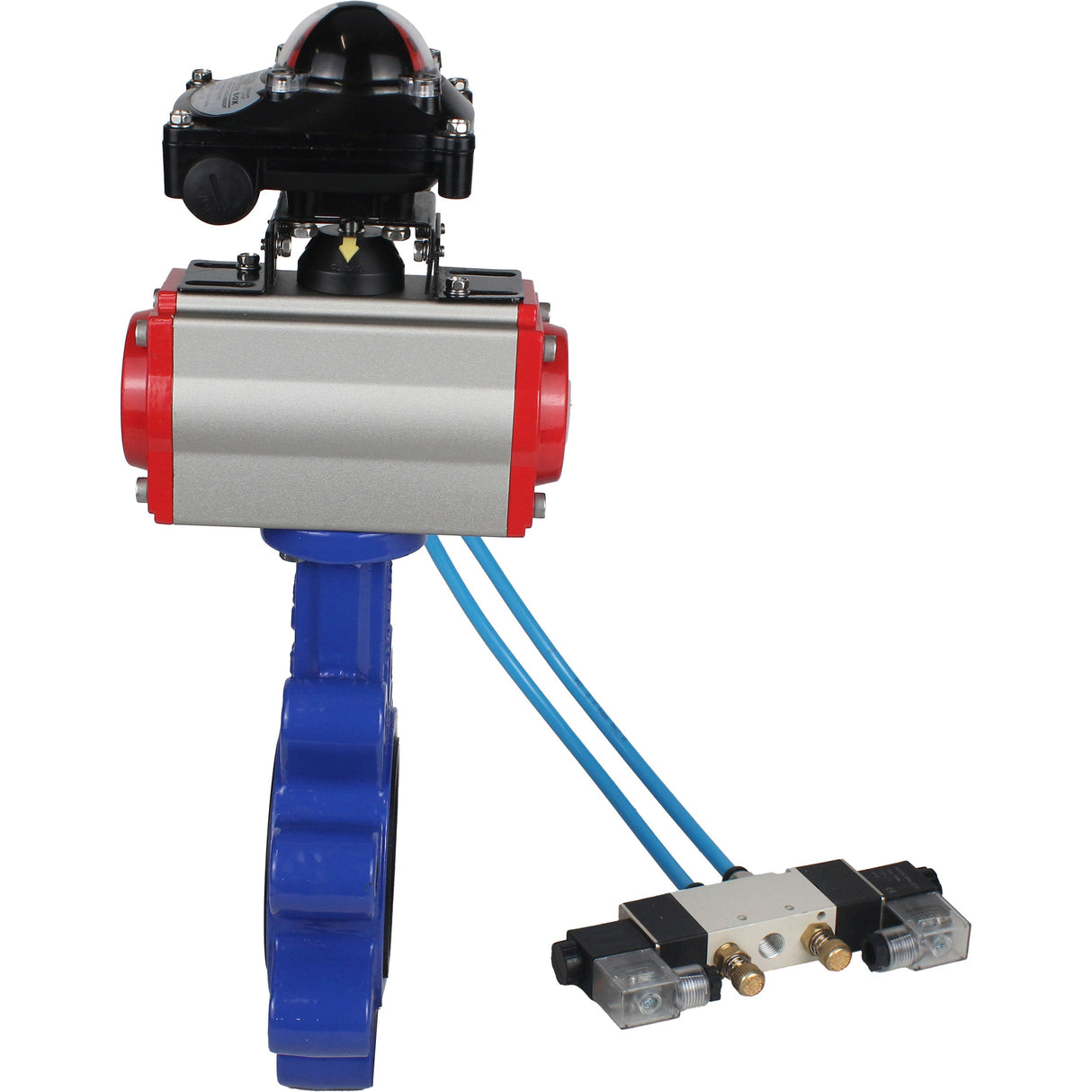 Water Butterfly Valve Elephant WBV1631N-2W-Fb-H, body material - cast iron QT450, disk material - Stainless steel AISI 304, seal - NBR, pneumatic actuator PA-SA with return springs, 4V320-08 220V, LSU APL-210N