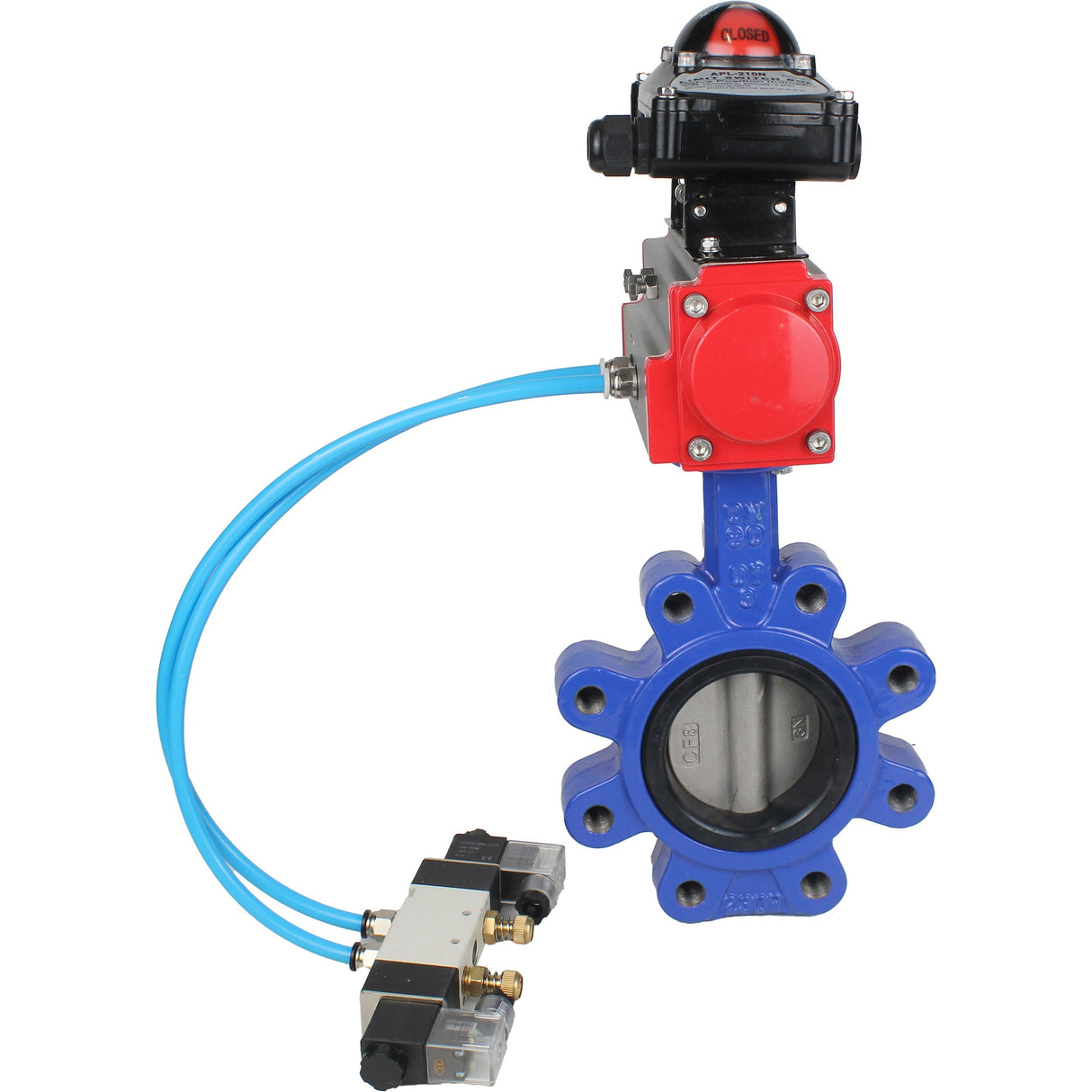 Water Butterfly Valve Elephant WBV1631N-2W-Fb-H, body material - cast iron QT450, disk material - Stainless steel AISI 304, seal - NBR, pneumatic actuator PA-SA with return springs, 4V320-10 220V, LSU APL-210N