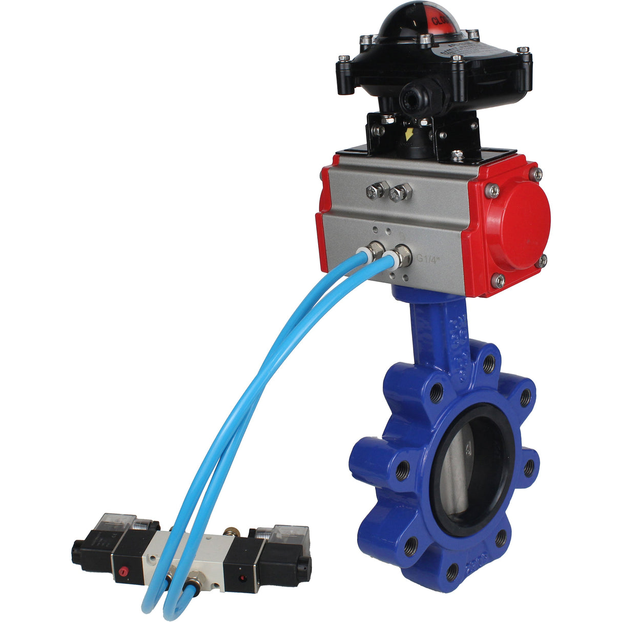 Water Butterfly Valve Elephant WBV1631N-2W-Fb-H, body material - cast iron QT450, disk material - Stainless steel AISI 304, seal - NBR, pneumatic actuator PA-SA with return springs, 4V320-10 220V, LSU APL-210N